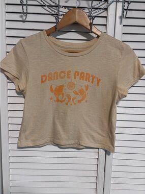 aerie Cream Tee with Orange "Dance Party" Graphic